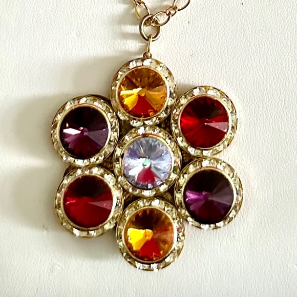 Colourful Rhinestone Pendant with chain and matching earrings - Picture 5 of 8